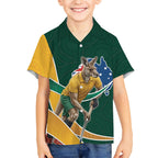 Personalized Kookaburras Field Hockey Kangaroo Kid Hawaiian Shirt Australian Flag Map With Abstract Green And Gold Wave Pattern