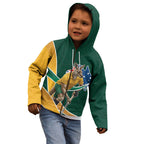 Personalized Kookaburras Field Hockey Kangaroo Kid Hoodie Australian Flag Map With Abstract Green And Gold Wave Pattern