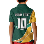 Personalized Kookaburras Field Hockey Kangaroo Kid Polo Shirt Australian Flag Map With Abstract Green And Gold Wave Pattern