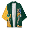 Personalized Kookaburras Field Hockey Kangaroo Kimono Australian Flag Map With Abstract Green And Gold Wave Pattern