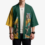 Personalized Kookaburras Field Hockey Kangaroo Kimono Australian Flag Map With Abstract Green And Gold Wave Pattern