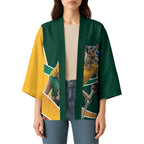 Personalized Kookaburras Field Hockey Kangaroo Kimono Australian Flag Map With Abstract Green And Gold Wave Pattern