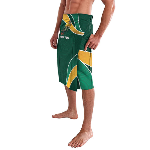 Personalized Kookaburras Field Hockey Kangaroo Lavalava Australian Flag Map With Abstract Green And Gold Wave Pattern