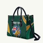 Personalized Kookaburras Field Hockey Kangaroo Leather Bag Australian Flag Map With Abstract Green And Gold Wave Pattern