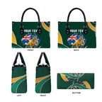 Personalized Kookaburras Field Hockey Kangaroo Leather Bag Australian Flag Map With Abstract Green And Gold Wave Pattern