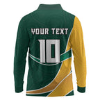 Personalized Kookaburras Field Hockey Kangaroo Long Sleeve Polo Shirt Australian Flag Map With Abstract Green And Gold Wave Pattern