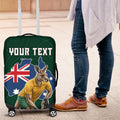 Personalized Kookaburras Field Hockey Kangaroo Luggage Cover Australian Flag Map With Abstract Green And Gold Wave Pattern