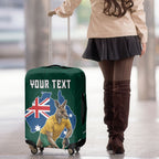 Personalized Kookaburras Field Hockey Kangaroo Luggage Cover Australian Flag Map With Abstract Green And Gold Wave Pattern
