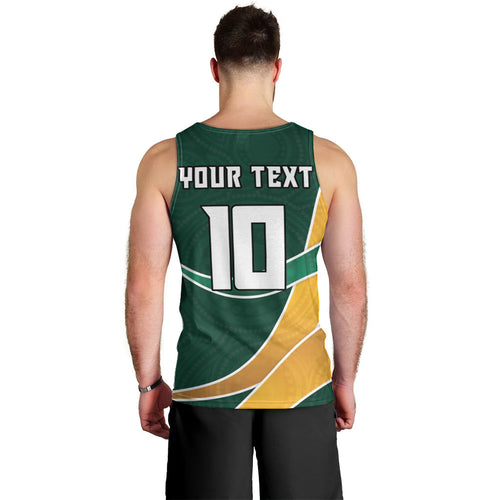 Personalized Kookaburras Field Hockey Kangaroo Men Tank Top Australian Flag Map With Abstract Green And Gold Wave Pattern