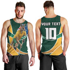 Personalized Kookaburras Field Hockey Kangaroo Men Tank Top Australian Flag Map With Abstract Green And Gold Wave Pattern