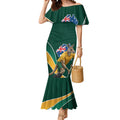 Personalized Kookaburras Field Hockey Kangaroo Mermaid Dress Australian Flag Map With Abstract Green And Gold Wave Pattern