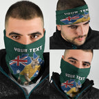 Personalized Kookaburras Field Hockey Kangaroo Neck Gaiter Australian Flag Map With Abstract Green And Gold Wave Pattern