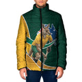 Personalized Kookaburras Field Hockey Kangaroo Padded Jacket Australian Flag Map With Abstract Green And Gold Wave Pattern