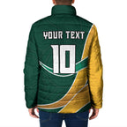 Personalized Kookaburras Field Hockey Kangaroo Padded Jacket Australian Flag Map With Abstract Green And Gold Wave Pattern