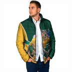 Personalized Kookaburras Field Hockey Kangaroo Padded Jacket Australian Flag Map With Abstract Green And Gold Wave Pattern
