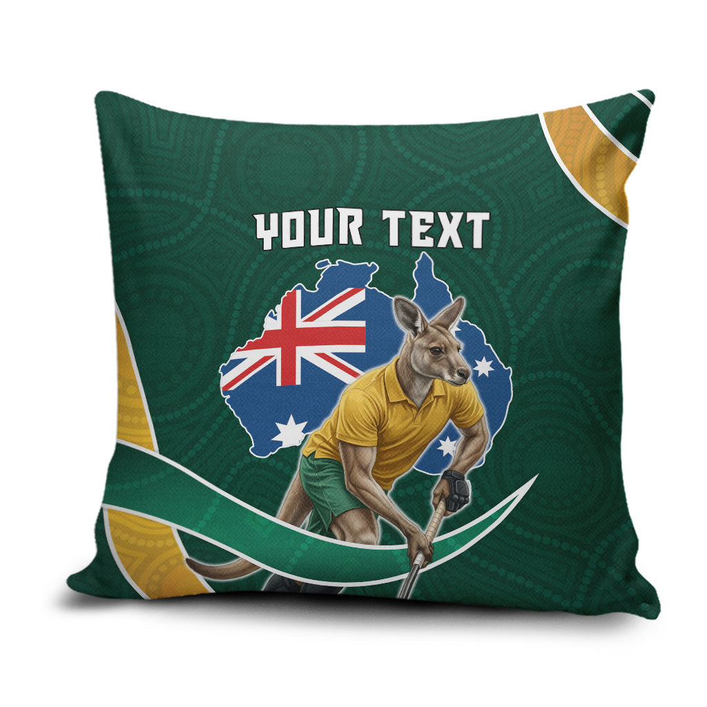 Personalized Kookaburras Field Hockey Kangaroo Pillow Cover Australian Flag Map With Abstract Green And Gold Wave Pattern