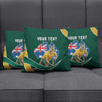 Personalized Kookaburras Field Hockey Kangaroo Pillow Cover Australian Flag Map With Abstract Green And Gold Wave Pattern