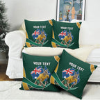 Personalized Kookaburras Field Hockey Kangaroo Pillow Cover Australian Flag Map With Abstract Green And Gold Wave Pattern