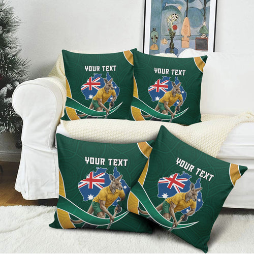 Personalized Kookaburras Field Hockey Kangaroo Pillow Cover Australian Flag Map With Abstract Green And Gold Wave Pattern