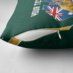 Personalized Kookaburras Field Hockey Kangaroo Pillow Cover Australian Flag Map With Abstract Green And Gold Wave Pattern