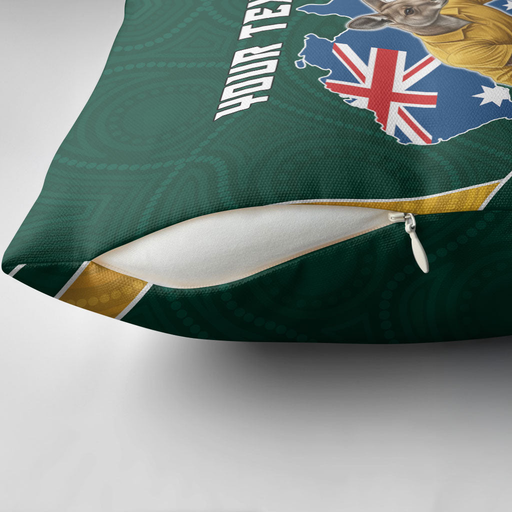 Personalized Kookaburras Field Hockey Kangaroo Pillow Cover Australian Flag Map With Abstract Green And Gold Wave Pattern
