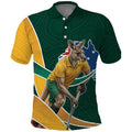 Personalized Kookaburras Field Hockey Kangaroo Polo Shirt Australian Flag Map With Abstract Green And Gold Wave Pattern