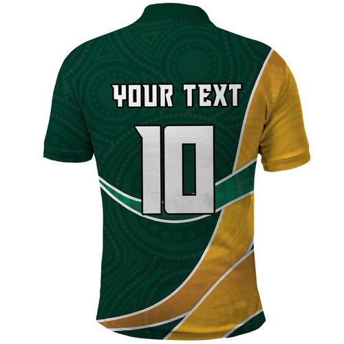 Personalized Kookaburras Field Hockey Kangaroo Polo Shirt Australian Flag Map With Abstract Green And Gold Wave Pattern