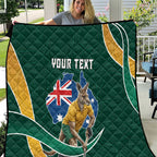 Personalized Kookaburras Field Hockey Kangaroo Quilt Australian Flag Map With Abstract Green And Gold Wave Pattern