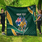 Personalized Kookaburras Field Hockey Kangaroo Quilt Australian Flag Map With Abstract Green And Gold Wave Pattern