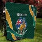 Personalized Kookaburras Field Hockey Kangaroo Quilt Australian Flag Map With Abstract Green And Gold Wave Pattern