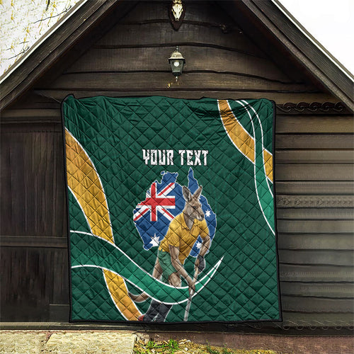 Personalized Kookaburras Field Hockey Kangaroo Quilt Australian Flag Map With Abstract Green And Gold Wave Pattern