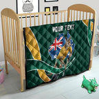 Personalized Kookaburras Field Hockey Kangaroo Quilt Australian Flag Map With Abstract Green And Gold Wave Pattern