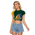 Personalized Kookaburras Field Hockey Kangaroo Raglan Cropped T Shirt Australian Flag Map With Abstract Green And Gold Wave Pattern