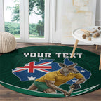 Personalized Kookaburras Field Hockey Kangaroo Round Carpet Australian Flag Map With Abstract Green And Gold Wave Pattern