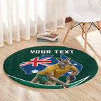 Personalized Kookaburras Field Hockey Kangaroo Round Carpet Australian Flag Map With Abstract Green And Gold Wave Pattern
