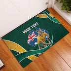 Personalized Kookaburras Field Hockey Kangaroo Rubber Doormat Australian Flag Map With Abstract Green And Gold Wave Pattern