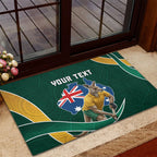 Personalized Kookaburras Field Hockey Kangaroo Rubber Doormat Australian Flag Map With Abstract Green And Gold Wave Pattern