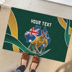 Personalized Kookaburras Field Hockey Kangaroo Rubber Doormat Australian Flag Map With Abstract Green And Gold Wave Pattern