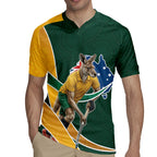 Personalized Kookaburras Field Hockey Kangaroo Rugby Jersey Australian Flag Map With Abstract Green And Gold Wave Pattern