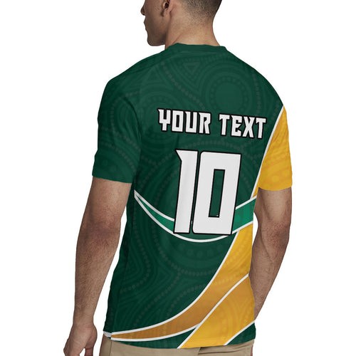 Personalized Kookaburras Field Hockey Kangaroo Rugby Jersey Australian Flag Map With Abstract Green And Gold Wave Pattern