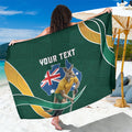 Personalized Kookaburras Field Hockey Kangaroo Sarong Australian Flag Map With Abstract Green And Gold Wave Pattern