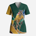 Personalized Kookaburras Field Hockey Kangaroo Scrub Top Australian Flag Map With Abstract Green And Gold Wave Pattern
