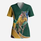 Personalized Kookaburras Field Hockey Kangaroo Scrub Top Australian Flag Map With Abstract Green And Gold Wave Pattern