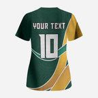Personalized Kookaburras Field Hockey Kangaroo Scrub Top Australian Flag Map With Abstract Green And Gold Wave Pattern