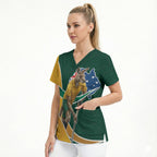 Personalized Kookaburras Field Hockey Kangaroo Scrub Top Australian Flag Map With Abstract Green And Gold Wave Pattern