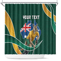 Personalized Kookaburras Field Hockey Kangaroo Shower Curtain Australian Flag Map With Abstract Green And Gold Wave Pattern