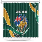 Personalized Kookaburras Field Hockey Kangaroo Shower Curtain Australian Flag Map With Abstract Green And Gold Wave Pattern