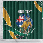 Personalized Kookaburras Field Hockey Kangaroo Shower Curtain Australian Flag Map With Abstract Green And Gold Wave Pattern