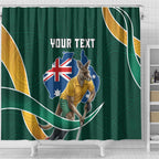 Personalized Kookaburras Field Hockey Kangaroo Shower Curtain Australian Flag Map With Abstract Green And Gold Wave Pattern