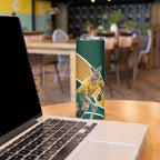 Personalized Kookaburras Field Hockey Kangaroo Skinny Tumbler Australian Flag Map With Abstract Green And Gold Wave Pattern